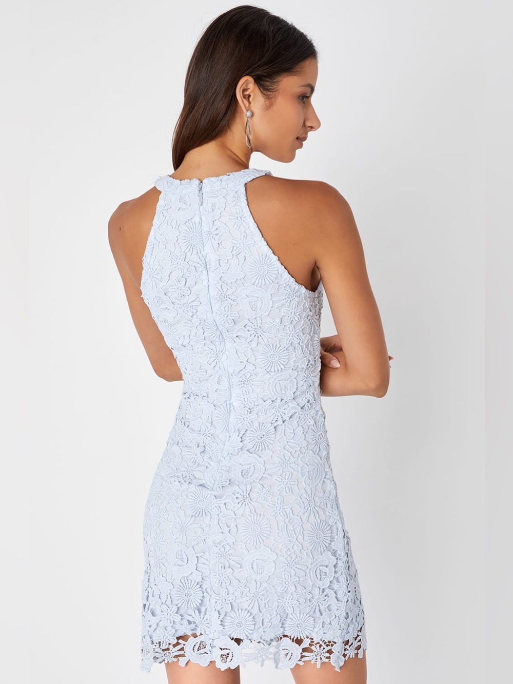 Lulus Love Poem Light Blue Lace Mini Dress Size Large - Picture 4 of 13